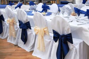 wedding reception chair bow blue